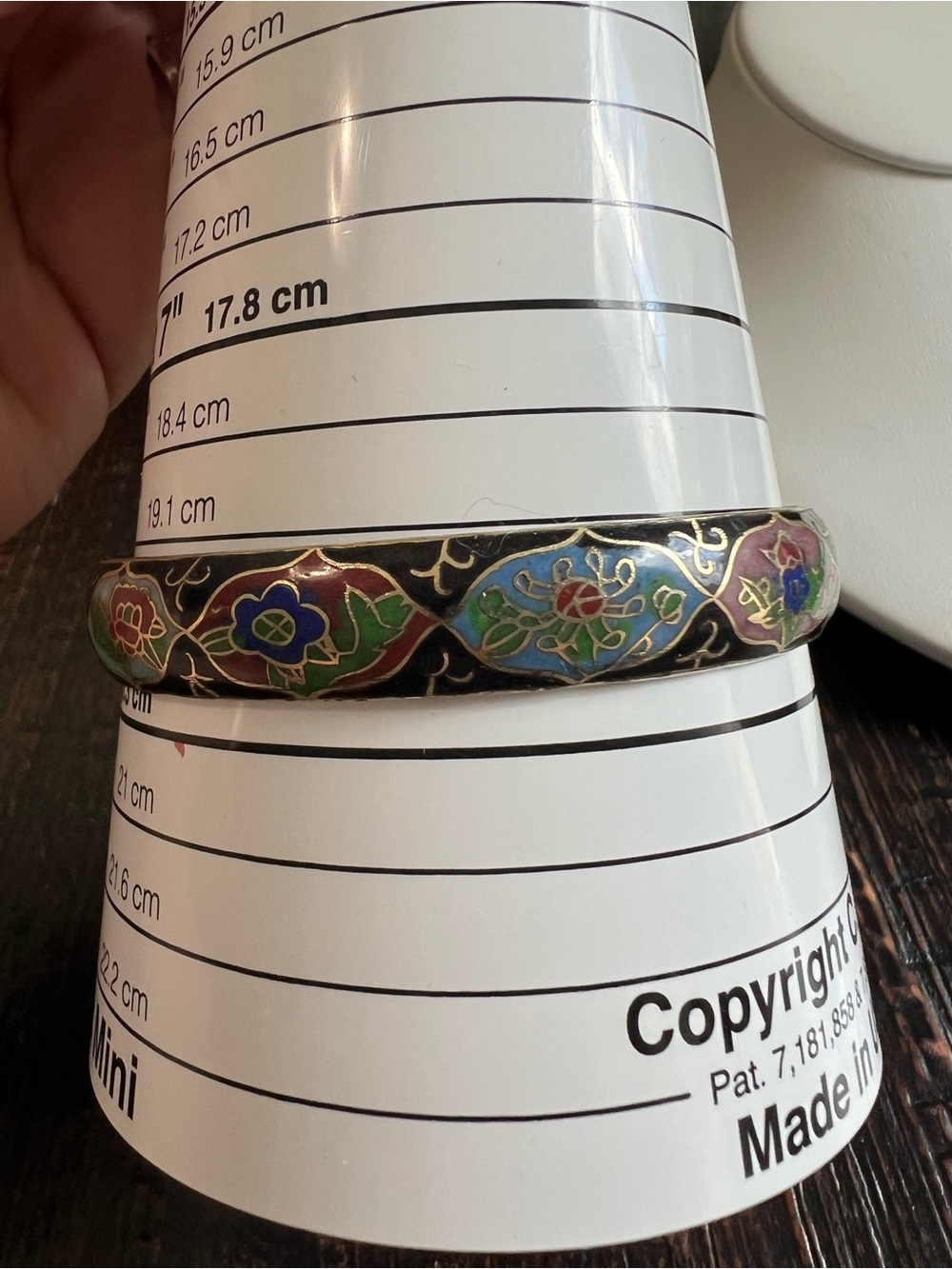 Vintage Estate Flower Leaves Black Cloisonné Enamel Wide Bangle Bracelet - Picture 8 of 14